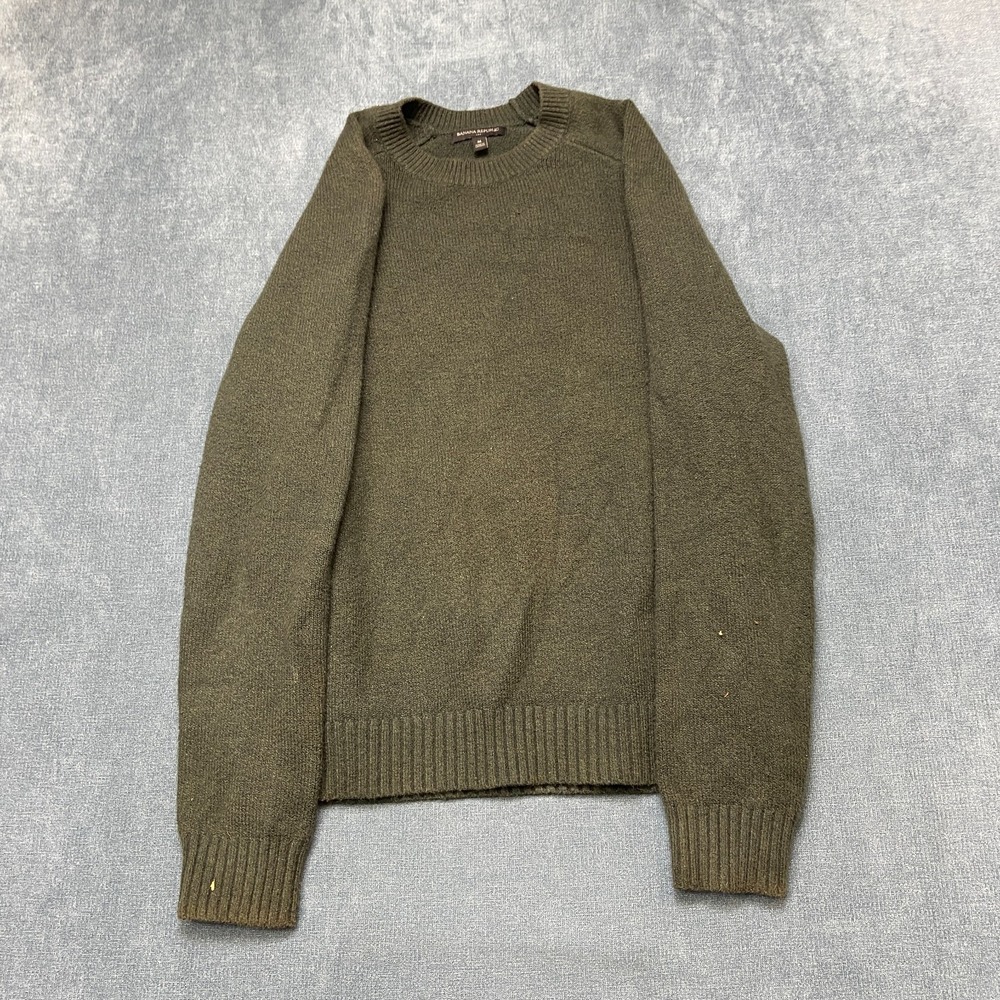 Banana Republic Sweater Mens Medium Dark Green Crew Neck Ribbed Hem Winter Wear